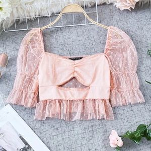 Pink mesh crop top